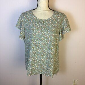 New! Emery Rose Blouse Top Size XL Womans Blue Ditsy Floral Print Short Sleeve